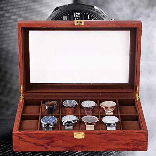TFCFL 6/10/12 Uhrenbox Gitter aus Holz und Samtstoff Vintage Uhrenschatulle Uhrenbox Display Organizer Schmucketui Geschenke Uhrenschachtel (12 Zellen) von TFCFL