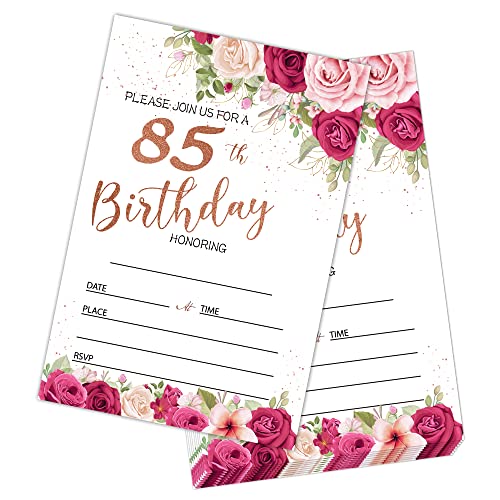 TFCIATE Party-Einladungskarten zum 85. Geburtstag, mit Rosenblumen, 20 doppelseitige Einladungen mit Umschlägen, Blush Rose Gold, 85 Jahre alt, Partyzubehör für Erwachsene, Frauen, Männer – B018 von TFCIATE