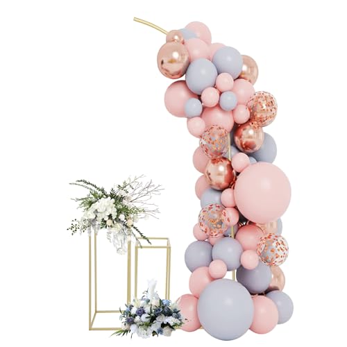 TFIANYNI Hochzeitsbogen Und 2 Blumenständer Set, Aus Stahlrohr, Platzsparend, Ballonbogen Gestell Mit Fuß Und Flügelmuttern, Für Hochzeiten, Geburtstagsfeiern (Gold, 2 groß Blumenständ) von TFIANYNI