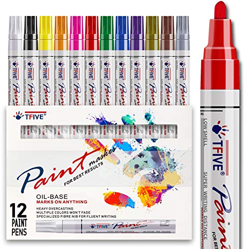 Wasserfeste Stifte, 12 Farben Markers Paint Pens Schnell Trocknend and Permanent, Marker Stifte von TFIVE