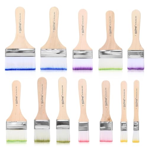 12 Stück Flachpinsel Set, Pinsel Acrylfarbe Breite Künstlerpinsel Aquarell Ölfarben Pinsel mit Holzgriff Acryl Pinsel Set für Ölgemälde Malen Acrylmalerei von TFLPUO