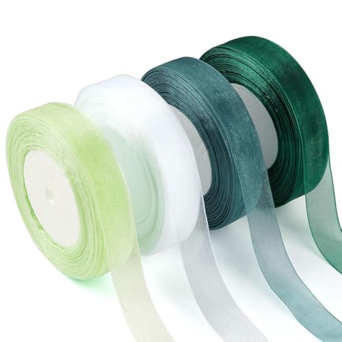 4 Rollen Geschenkband, 45 m Organzaband 25 mm breites Schleifenband Transparentes Organza Bänder 4 Farben Stoffband Dekoband für Basteln Hochzeit Geschenkverpackung von TFLPUO