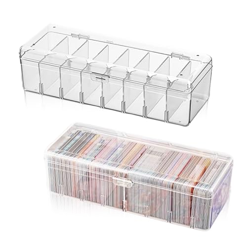 TFLPUO 2 Stück Karteikartenbox, Transparente Kartenbox Aufbewahrungsbox Karteikasten mit Abnehmbaren Trennbretter & Deckel für zu 700 Karten Lernkarten Visitenkarten (24,8 x 10 x 7,5) von TFLPUO