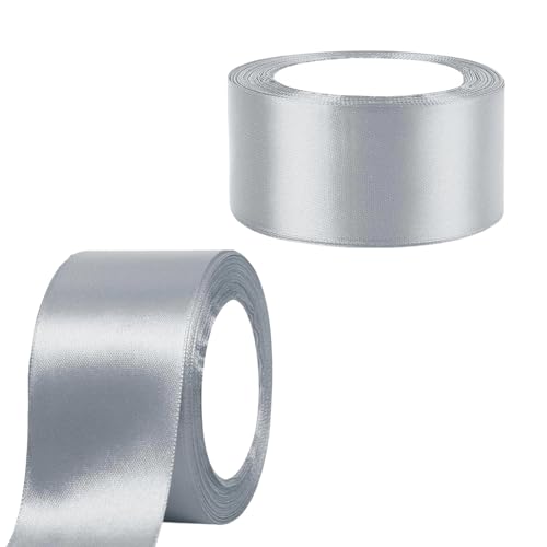 2 Rollen Satinband 50mm x 22m Geschenkband Breit Dick Schleifenband Satinbänder Dekoband für Hochzeit, Taufe und Geburtstag Geschenke, Silber 2 Rollen Satinband 50mm x 22m Geschenkband Breit Dick Schleifenband Satinbänder Dekoband für Hochzeit, Taufe und Geburtstag Geschenke, Silber von TFSYLISA