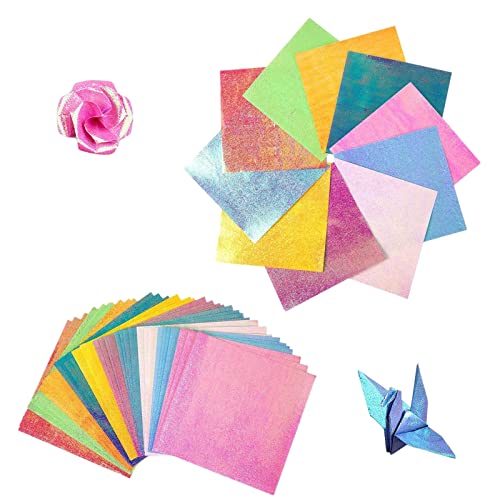 50 Blatt Glitzer Papier,Farbige Origami Papier, Glänzend Bastelpapier,Faltpapier Glitzerpapier zum Basteln Partyzubehör 15x15cm Mehrfarbig von TFSYLISA