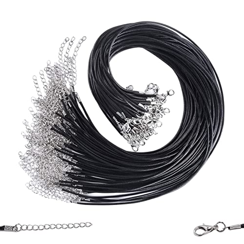 50 Stück Lederband Kette mit Verschluss,Gewachste Halskette Schnur Schwarz,Lederschnur Lederbänder für DIY Herstellung 2mm von TFSYLISA