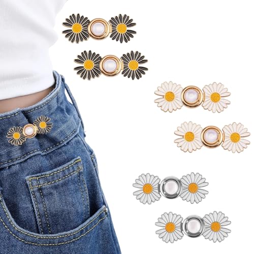 6 Paare Hosenknöpfen Versteller, Gänseblümchenblumen Knöpfe Hosen Enger Machen, Kein Nähen Jeansknöpfe, Verstellbare Taillenschnalle für lose Jeans, Hosen, Röcke, Ärmel von TFSYLISA