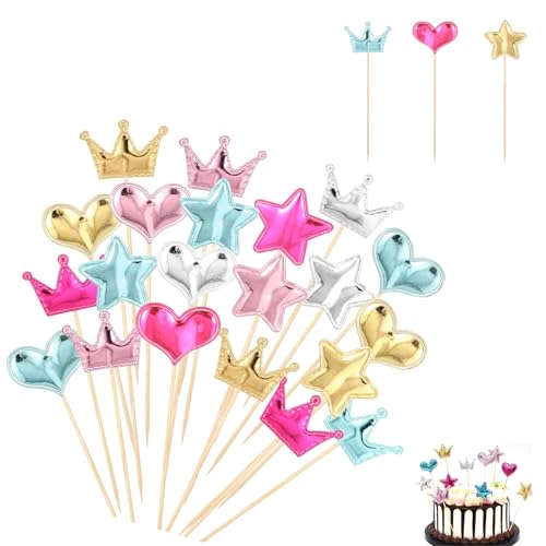 60 Stück Cupcake Topper Stern Herz Krone Muffin Deko Bunt Tortendeko für Kinder Party Geburtstag Hochzeit Versorgung von TFSYLISA