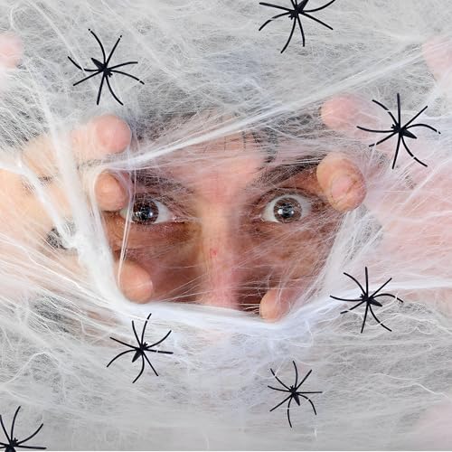 TFSZE 200g Halloween Spinnennetz Deko,Dehnbare Spinnennetz,mit 40 künstlichen Spinnen für Halloween Dekorationen,Spukhaus-Dekoration,Gruselszene, Partyzubehör, Indoor und Outdoor Spinnennetz von TFSZE