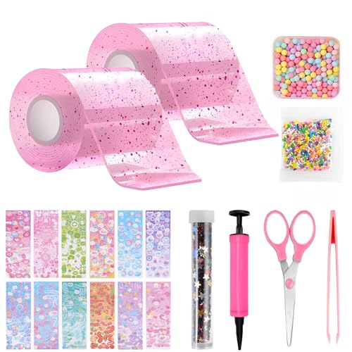 TFSZE 20Pcs DIY Nano Tape Bubble Set,Nano Tape Bubbles Set für Kinder,Traceless Adhesive Nano Tape für Making Bubbles,DIY Nano Doppelseitiges Klebeband mit Pailletten Aufkleber(Rosa×2) von TFSZE