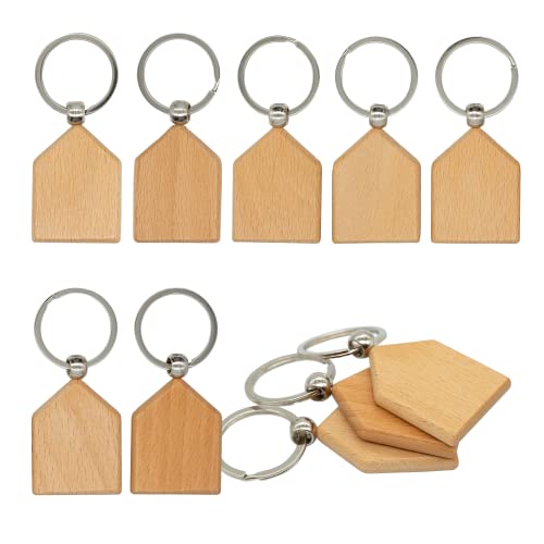 TFoRibbon Blanko-Schlüsselanhänger aus Holz, Gravur, Rohlinge, Hausform, 4,5 x 3,4 cm, 20 Stück, Holz, 1.77inch*1.34inch von TFoRibbon