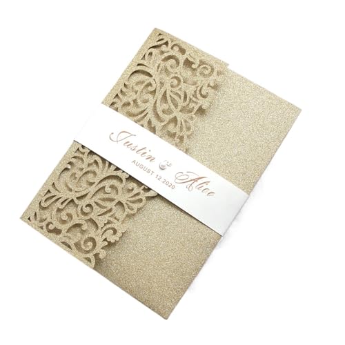 Hochzeits-Einladungen, Individuelle, lasergeschnittene Hochzeitseinladungen mit Umschlägen, RSVP-Karten, Glitzerpapier, dreifach gefaltete Tasche, Packung mit (30/40/50)(With RSVP card,40 PCS) von TGDGFKIAS