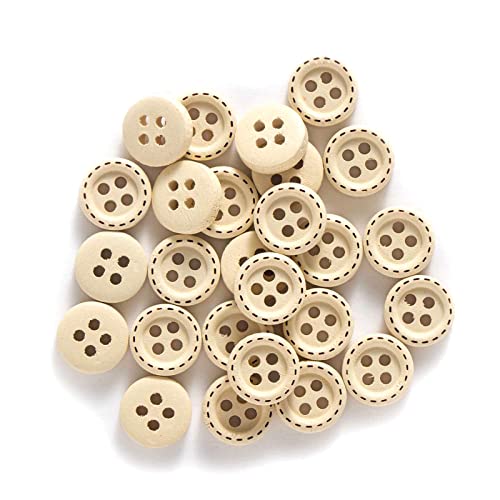 Knöpfe zum Nähen, Runde Holzknöpfe mit gepunkteter Linie, 4 Löcher, 100 Stück, mehrfarbig, mehrere Größen(Type 6) von TGDGFKIAS