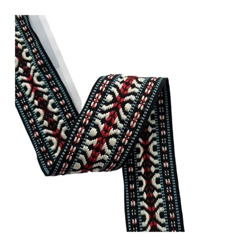 Retro-Band, Jacquardband, Gurtband, Polyester, geometrisches Fransenmuster, mehrfarbig, 9,1 m, 3,6–4 cm Breite, for Bekleidungszubehör, Heimtextilien, Taschen, Schuhe, Dekoration(Light Blue Red) von TGDGFKIAS