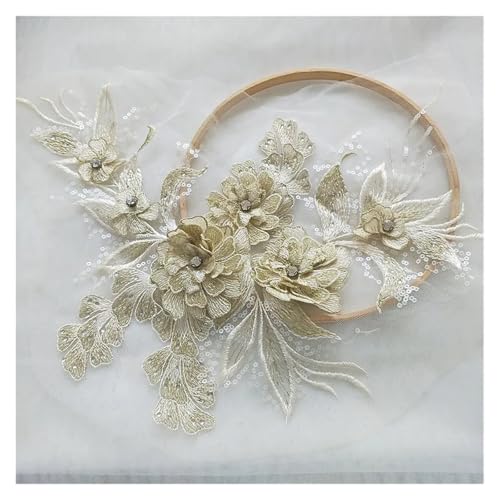 Spitz-Aufkleber, 1 Stück Spitzen-Blumen-Patch-Motiv-Applikation, 38 x 24 cm, mehrfarbig, Hochzeitszubehör(Champagne) von TGDGFKIAS