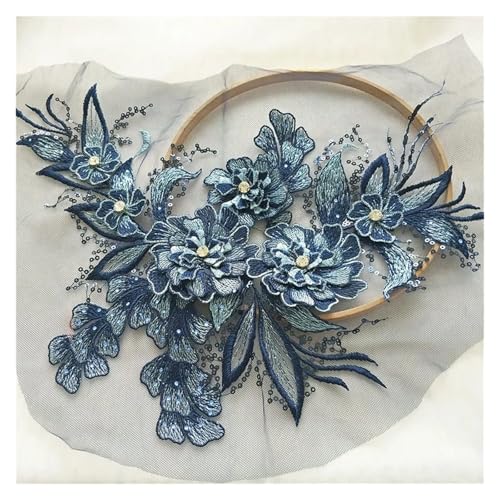 Spitz-Aufkleber, 1 Stück Spitzen-Blumen-Patch-Motiv-Applikation, 38 x 24 cm, mehrfarbig, Hochzeitszubehör(Dark Blue) von TGDGFKIAS