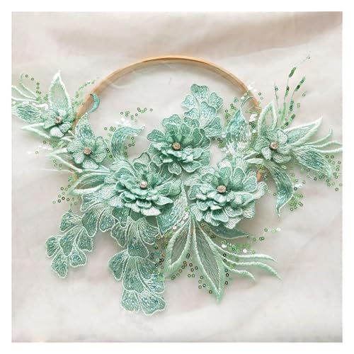 Spitz-Aufkleber, 1 Stück Spitzen-Blumen-Patch-Motiv-Applikation, 38 x 24 cm, mehrfarbig, Hochzeitszubehör(Green) von TGDGFKIAS