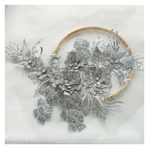 Spitz-Aufkleber, 1 Stück Spitzen-Blumen-Patch-Motiv-Applikation, 38 x 24 cm, mehrfarbig, Hochzeitszubehör(Grijs) von TGDGFKIAS