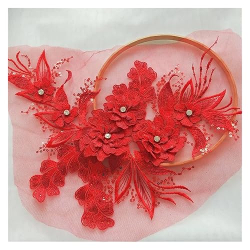 Spitz-Aufkleber, 1 Stück Spitzen-Blumen-Patch-Motiv-Applikation, 38 x 24 cm, mehrfarbig, Hochzeitszubehör(Rosso) von TGDGFKIAS