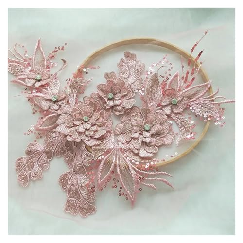 Spitz-Aufkleber, 1 Stück Spitzen-Blumen-Patch-Motiv-Applikation, 38 x 24 cm, mehrfarbig, Hochzeitszubehör(Roze) von TGDGFKIAS
