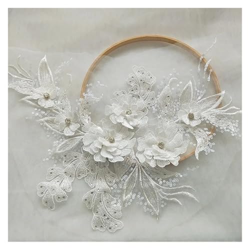 Spitz-Aufkleber, 1 Stück Spitzen-Blumen-Patch-Motiv-Applikation, 38 x 24 cm, mehrfarbig, Hochzeitszubehör(White) von TGDGFKIAS