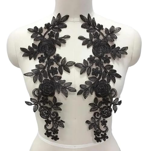 Spitz-Aufkleber, 4er-Pack mehrfarbige Stoff-Blumen-Spitzen-Nähapplikationen for Kragen und Ausschnitt(Black) von TGDGFKIAS