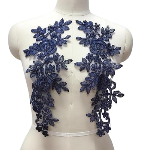 Spitz-Aufkleber, 4er-Pack mehrfarbige Stoff-Blumen-Spitzen-Nähapplikationen for Kragen und Ausschnitt(Deep Blue) von TGDGFKIAS