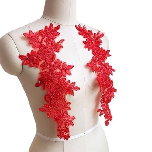 Spitz-Aufkleber, 4er-Pack mehrfarbige Stoff-Blumen-Spitzen-Nähapplikationen for Kragen und Ausschnitt(Rosso) von TGDGFKIAS