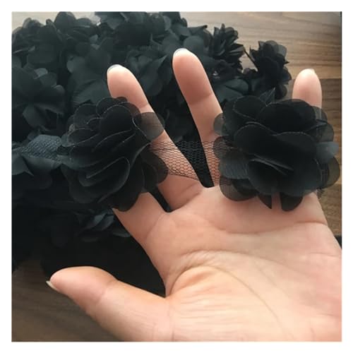 Spitz-Aufkleber, Chiffon-Blumen-Spitzen-Applikation, Aufnäher, 24 Farben, 24 Stück, 2 Yards(Black) von TGDGFKIAS