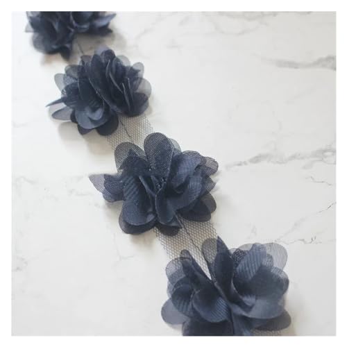 Spitz-Aufkleber, Chiffon-Blumen-Spitzen-Applikation, Aufnäher, 24 Farben, 24 Stück, 2 Yards(Black Blue) von TGDGFKIAS