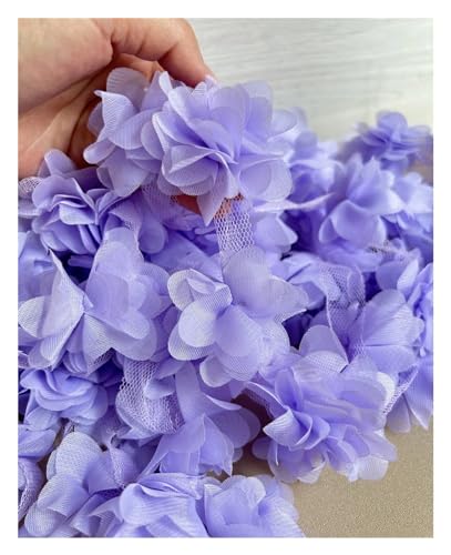 Spitz-Aufkleber, Chiffon-Blumen-Spitzen-Applikation, Aufnäher, 24 Farben, 24 Stück, 2 Yards(Lavender Purple) von TGDGFKIAS