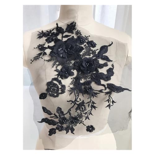 Spitz-Aufkleber, Hochzeit DIY Nähen Auf 3D Blume Perlen Perle Stickerei Spitze Applique Patch Multicolor(Black) von TGDGFKIAS