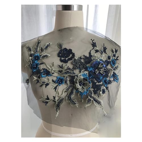 Spitz-Aufkleber, Hochzeit DIY Nähen Auf 3D Blume Perlen Perle Stickerei Spitze Applique Patch Multicolor(Dark Blue) von TGDGFKIAS