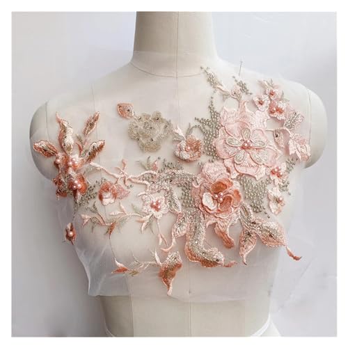 Spitz-Aufkleber, Hochzeit DIY Nähen Auf 3D Blume Perlen Perle Stickerei Spitze Applique Patch Multicolor(Oranje) von TGDGFKIAS