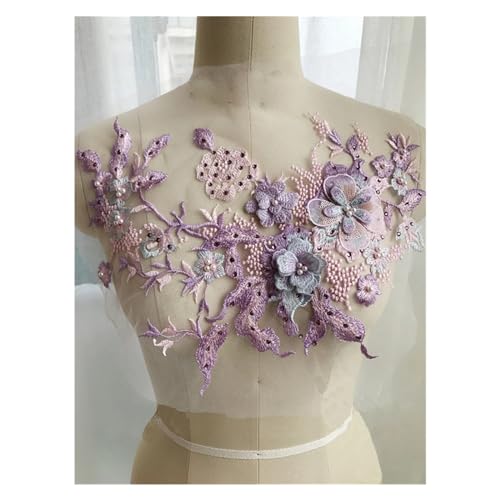 Spitz-Aufkleber, Hochzeit DIY Nähen Auf 3D Blume Perlen Perle Stickerei Spitze Applique Patch Multicolor(Purple) von TGDGFKIAS
