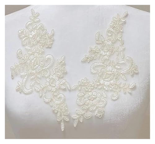 Spitz-Aufkleber, Spitzenapplikation mit Blumenmotiv, for Aufnähen, Stickerei, 25 x 12 cm, mehrfarbig(Champagne) von TGDGFKIAS