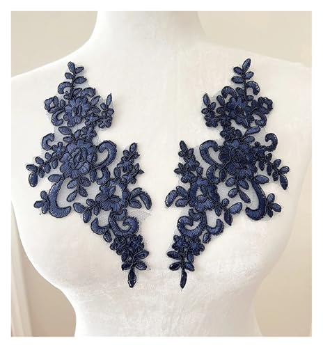 Spitz-Aufkleber, Spitzenapplikation mit Blumenmotiv, for Aufnähen, Stickerei, 25 x 12 cm, mehrfarbig(Dark Blue) von TGDGFKIAS