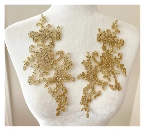 Spitz-Aufkleber, Spitzenapplikation mit Blumenmotiv, for Aufnähen, Stickerei, 25 x 12 cm, mehrfarbig(Gold) von TGDGFKIAS