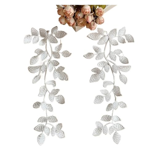 Spitz-Aufkleber, Spitzenstickerei-Applikation, Blatt-Flicken, mehrfarbig, 2 Stück, 31 x 12 cm(White) von TGDGFKIAS