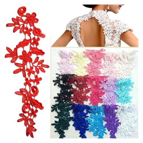 Spitz-Aufkleber, Spitzenstoff-Applikationsbesatz for Brautkleider, 4 Stück, mehrfarbig, 25 x 9 cm(20 Red) von TGDGFKIAS