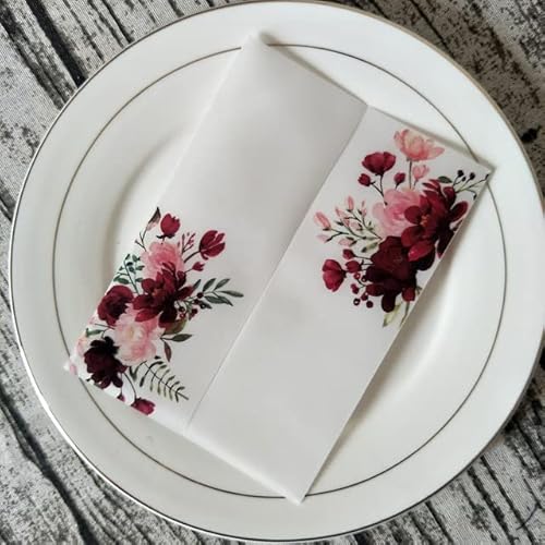 TGDGFKIAS Gefaltete Pergamentjacke, 50 Stück Blumen-Einladungskarten mit glitzerndem Anhänger und Umschlag, Pergamenthülle, bedruckbare Karten(Burgundy,Print Full Set) von TGDGFKIAS