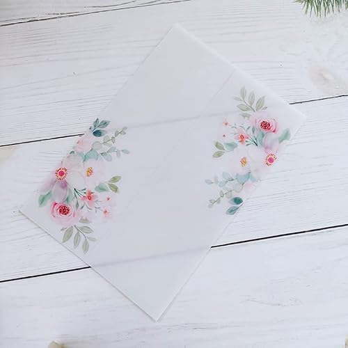 TGDGFKIAS Gefaltete Pergamentjacke, 50 Stück Blumen-Einladungskarten mit glitzerndem Anhänger und Umschlag, Pergamenthülle, bedruckbare Karten(Flower 04,Print Full Set) von TGDGFKIAS