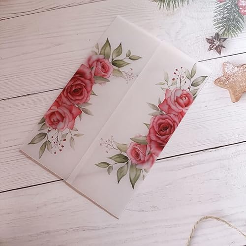 TGDGFKIAS Gefaltete Pergamentjacke, 50 Stück Blumen-Einladungskarten mit glitzerndem Anhänger und Umschlag, Pergamenthülle, bedruckbare Kartenhüllen(Flower 09,Print Full Set) von TGDGFKIAS