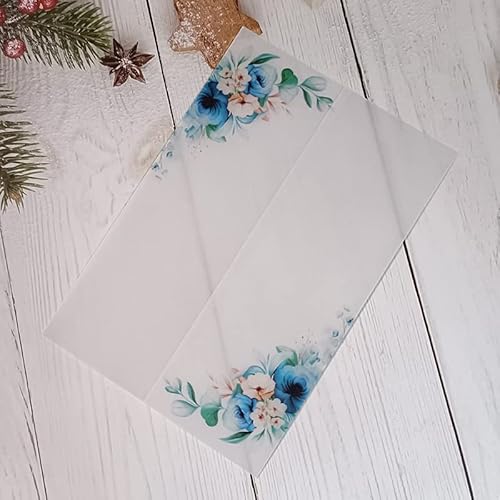 TGDGFKIAS Gefaltete Pergamentjacke, 50 TEIL/LOS Aquarell Blumen Hochzeitseinladungskarte Abdeckung SemiInvites Jacke Wrap(Blue Flower 03,Just Vellum Wrap) von TGDGFKIAS