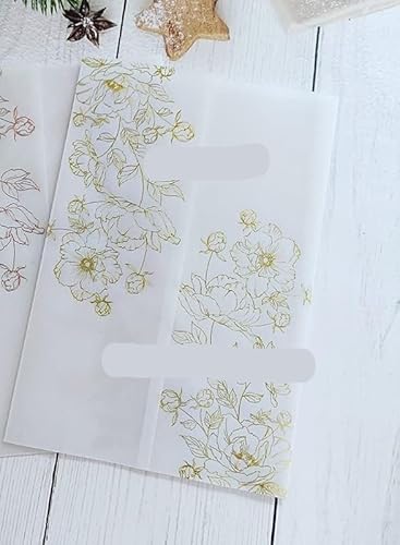TGDGFKIAS Gefaltete Pergamentjacke, 50 TEIL/LOS Aquarell Blumen Hochzeitseinladungskarte Abdeckung SemiInvites Jacke Wrap(Gold Flower,Wrap N Invitation) von TGDGFKIAS