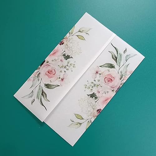 TGDGFKIAS Gefaltete Pergamentjacke, 50 TEIL/LOS Aquarell Blumen Hochzeitseinladungskarte Abdeckung SemiInvites Jacke Wrap(Light Pink Flower,Wrap N Invitation) von TGDGFKIAS