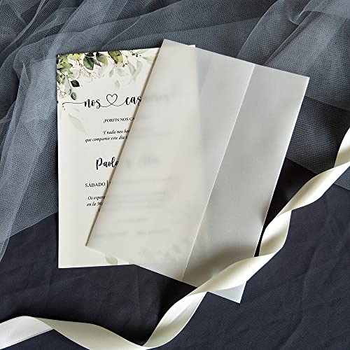 TGDGFKIAS Gefaltete Pergamentjacke, 50 TEIL/LOS Aquarell Blumen Hochzeitseinladungskarte Abdeckung SemiInvites Jacke Wrap(Plain No Flower,Just Vellum Wrap) von TGDGFKIAS
