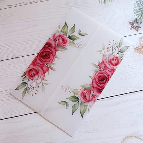 TGDGFKIAS Gefaltete Pergamentjacke, 50 TEIL/LOS Aquarell Blumen Hochzeitseinladungskarte Abdeckung SemiInvites Jacke Wrap(Red Rose 01,Just Vellum Wrap) von TGDGFKIAS