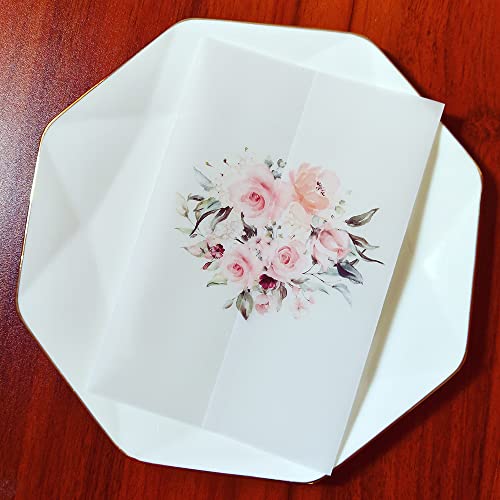 TGDGFKIAS Gefaltete Pergamentjacke, 50 TEIL/LOS Aquarell Blumen Hochzeitseinladungskarte Abdeckung SemiInvites Jacke WrapJackets(Flower 02,Just Vellum Wrap) von TGDGFKIAS