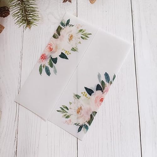 TGDGFKIAS Gefaltete Pergamentjacke, 50 TEIL/LOS Aquarell Blumen Hochzeitseinladungskarte Abdeckung SemiInvites Jacke WrapJackets(Flower 03,Wrap N Invitation) von TGDGFKIAS
